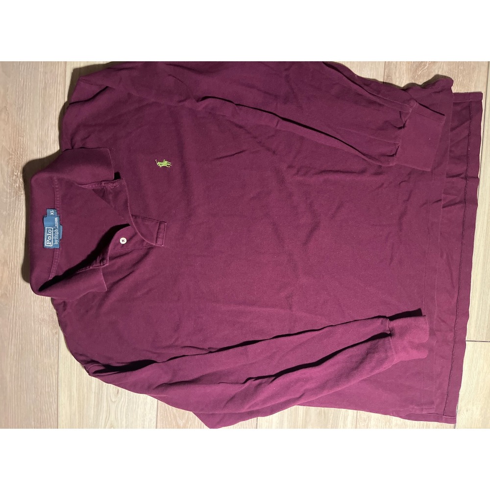 Polo Ralph Lauren Mens XL Long Sleeve Polo Shirt Burgundy Maroon Lime Green Pony